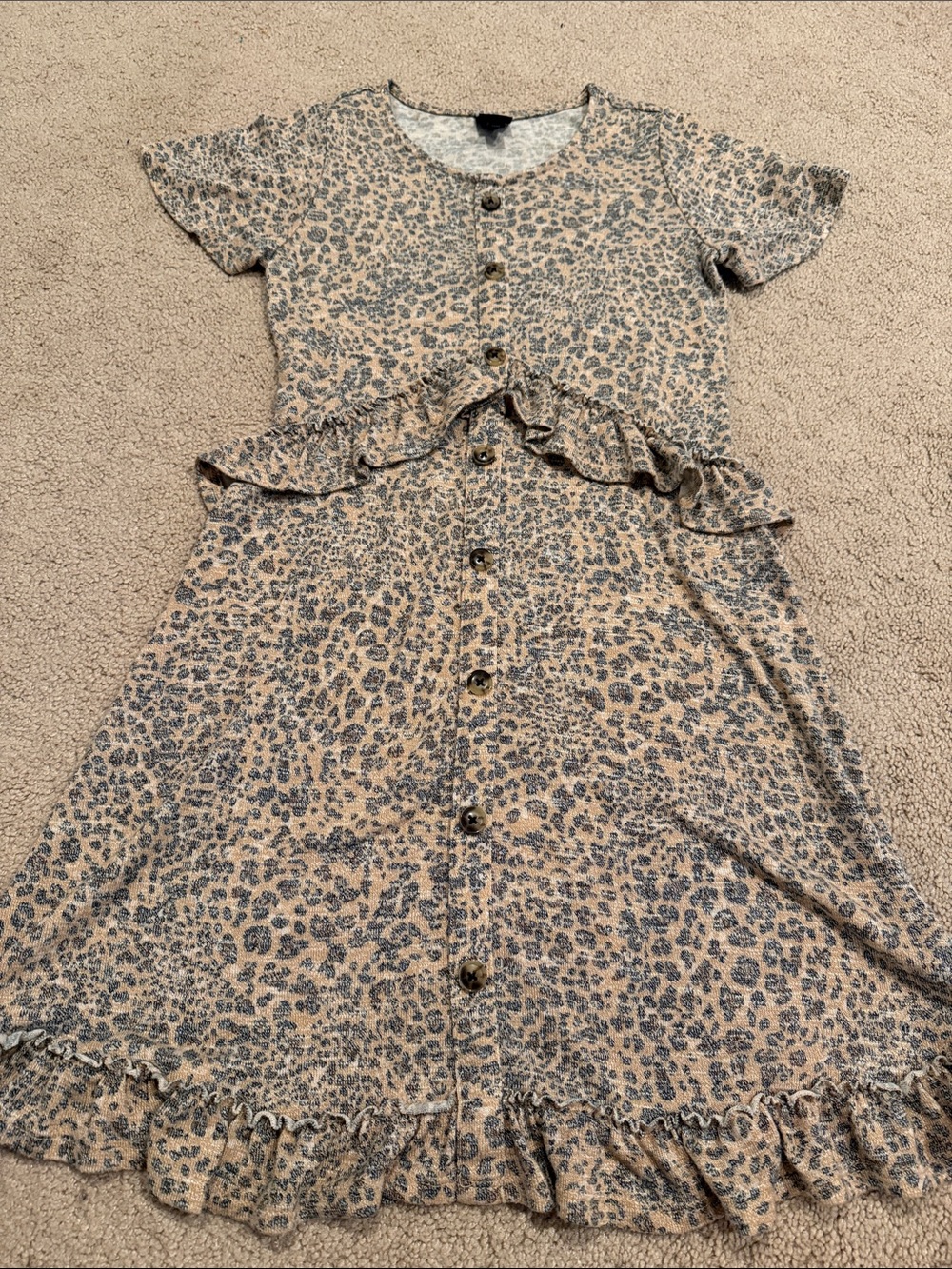Art class Girls' Leopard Print Button-Front Ruffle Dress Tan/Gray Sz 10/12 nwot